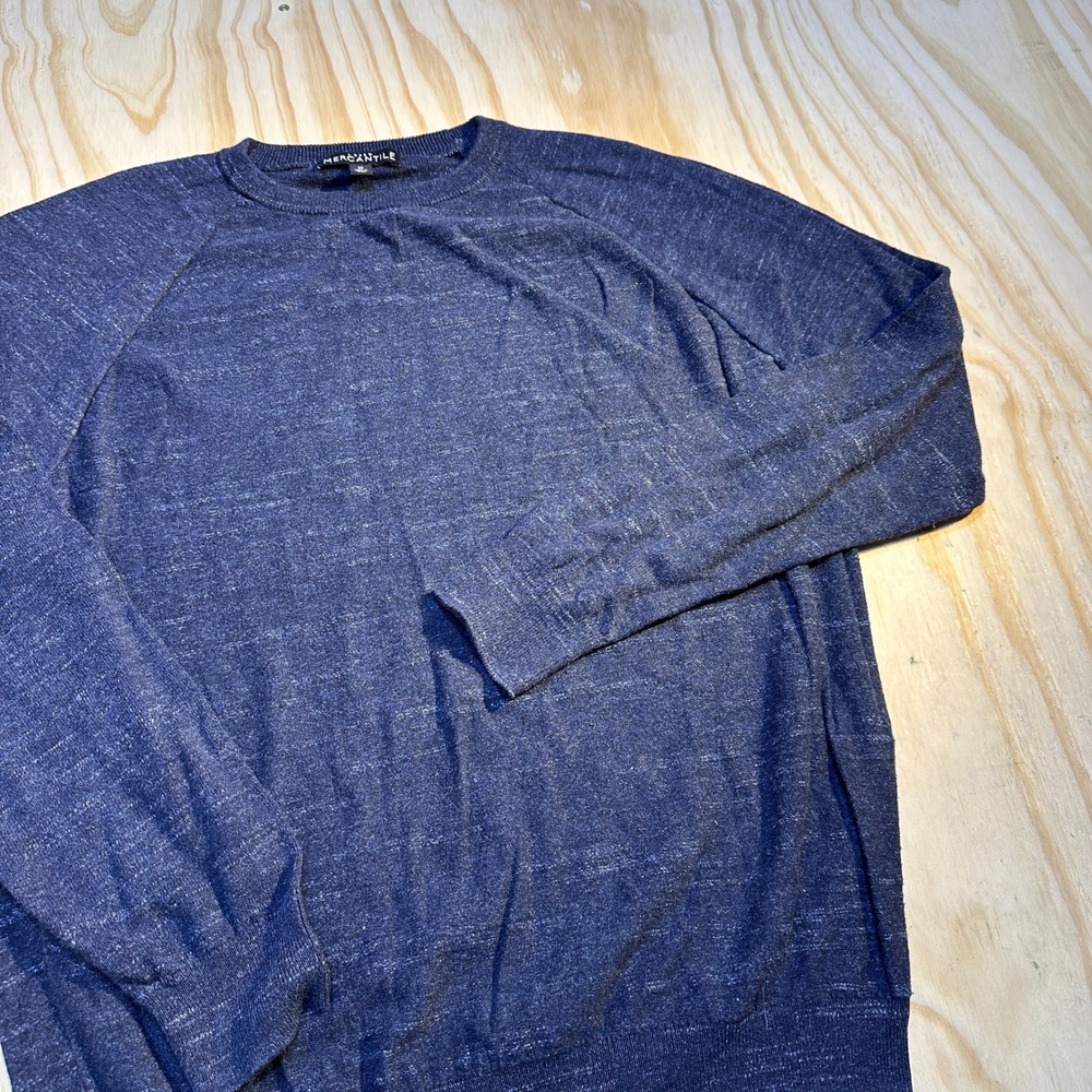 J. Crew Mercantile Mens Medium Navy Blue Heathered Raglan Crew Neck Sweater